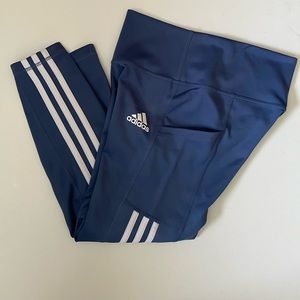 Adidas Aeroready primegreen blue with white stripe leggings side pockets Small